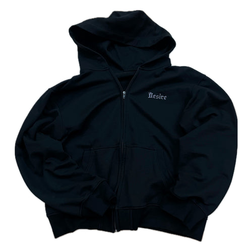 Obsidian Black baggy zipper hoodie